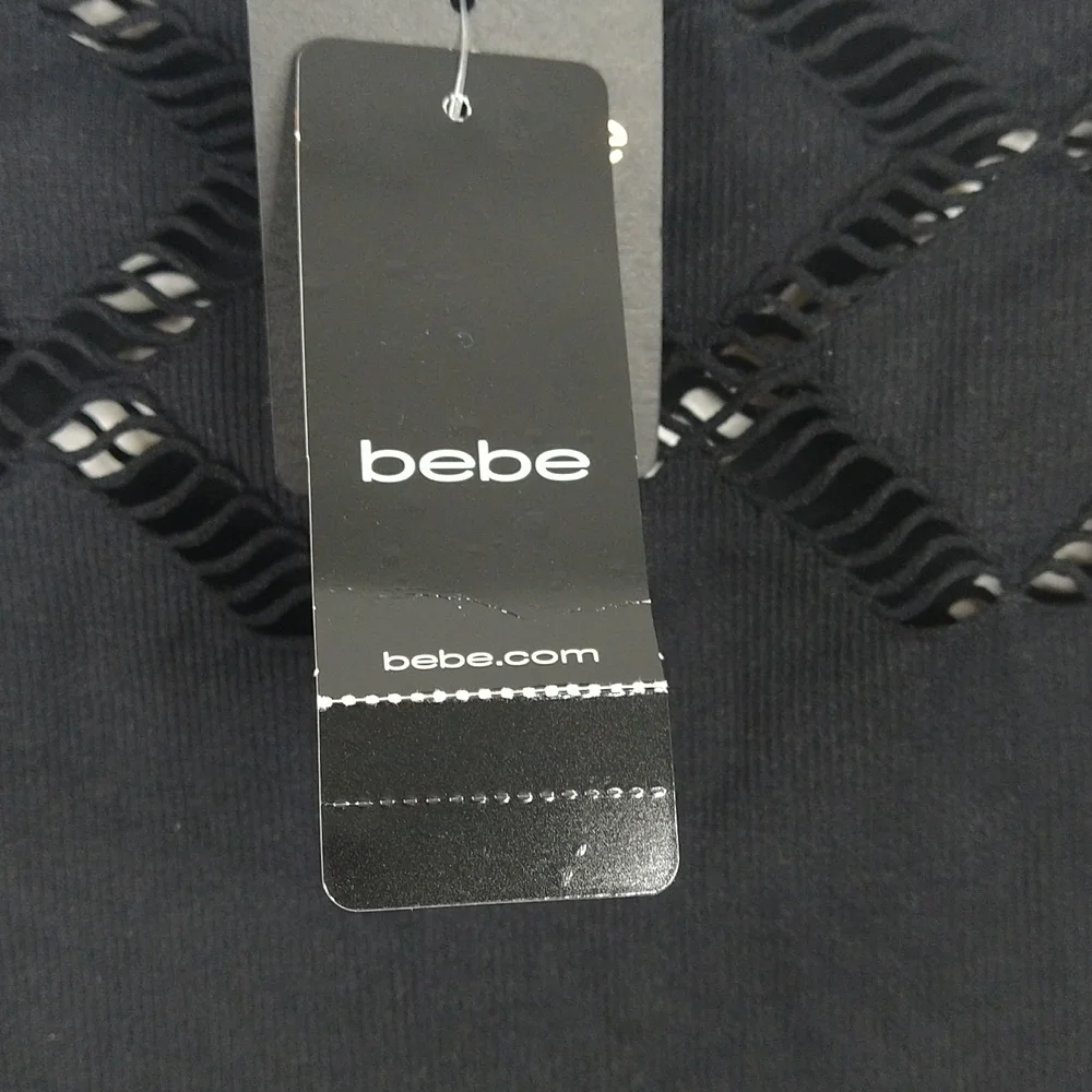 Bebe Diamond Slashes Black Off Shoulder Top Size:M/L - Picture 5 of 9